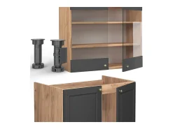 Mueble de cocina antracita casa de campo/roble kraft dorado 235x46x81.6 fame-line