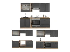 Mueble de cocina antracita casa de campo/roble kraft dorado 235x46x81.6 fame-line