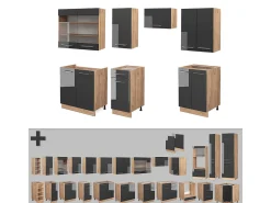 Mueble de cocina antracita brillo intenso/roble dorado eléctrico 240x46x81.6 fame-line
