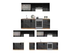 Mueble de cocina antracita brillo intenso/roble dorado eléctrico 240x46x81.6 fame-line