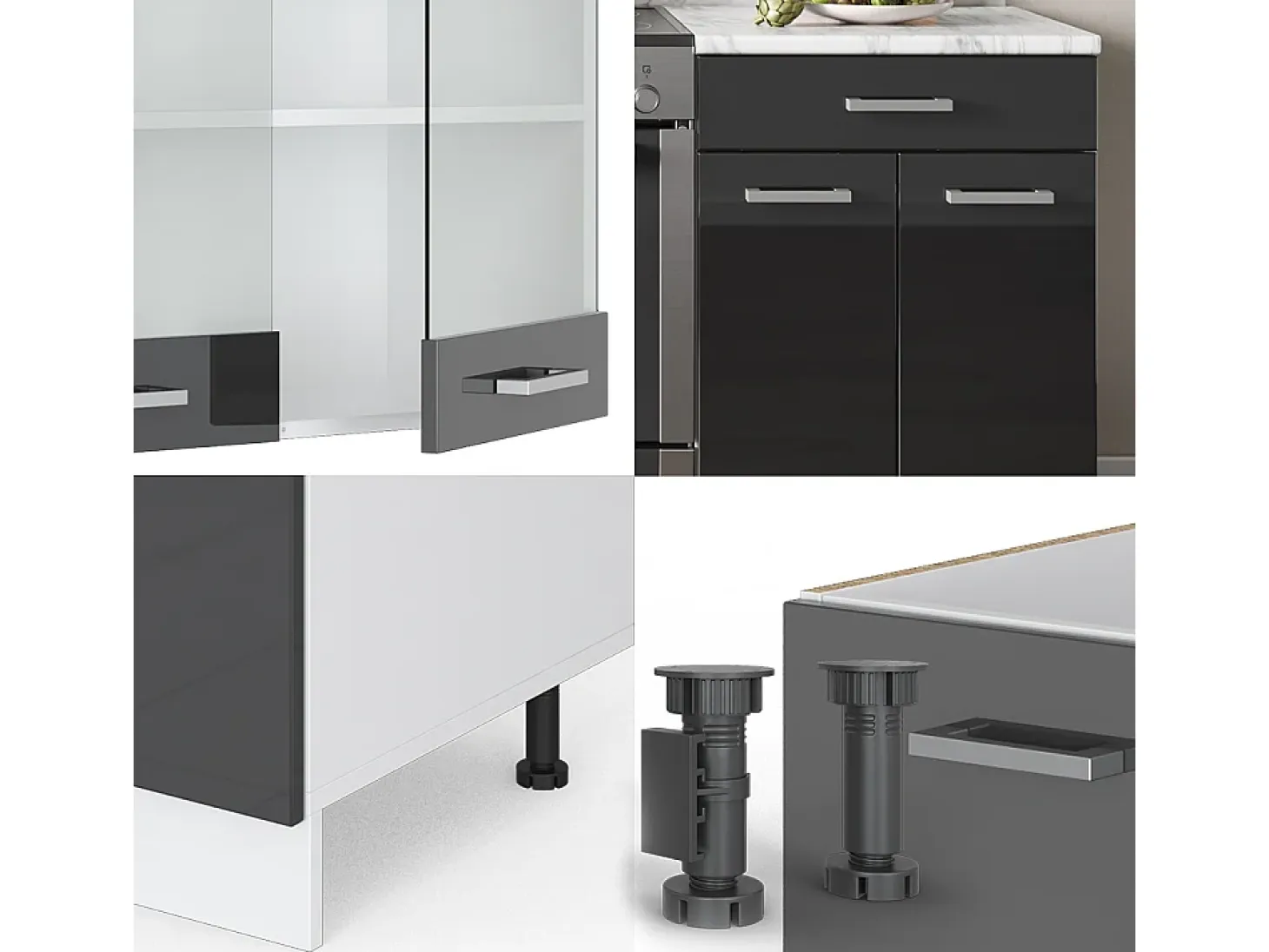 Mueble de cocina antracita alto brillo 200x46x81.6 fame-line