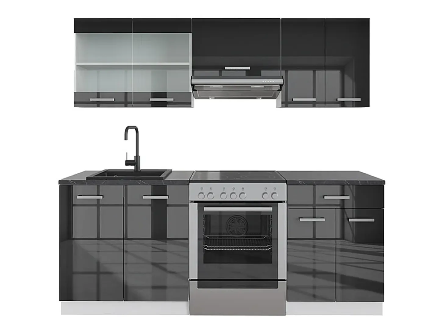Mueble de cocina antracita alto brillo 200x46x81.6 fame-line