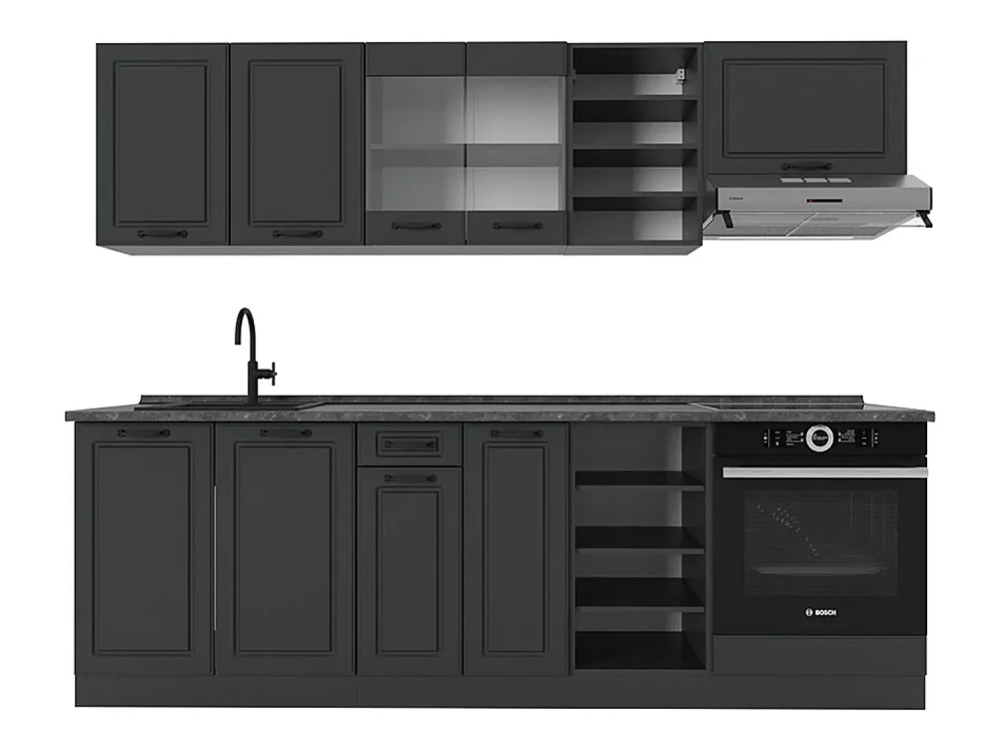 Mueble de cocina antracita casa de campo/antracita 240x60x81.6 r-line