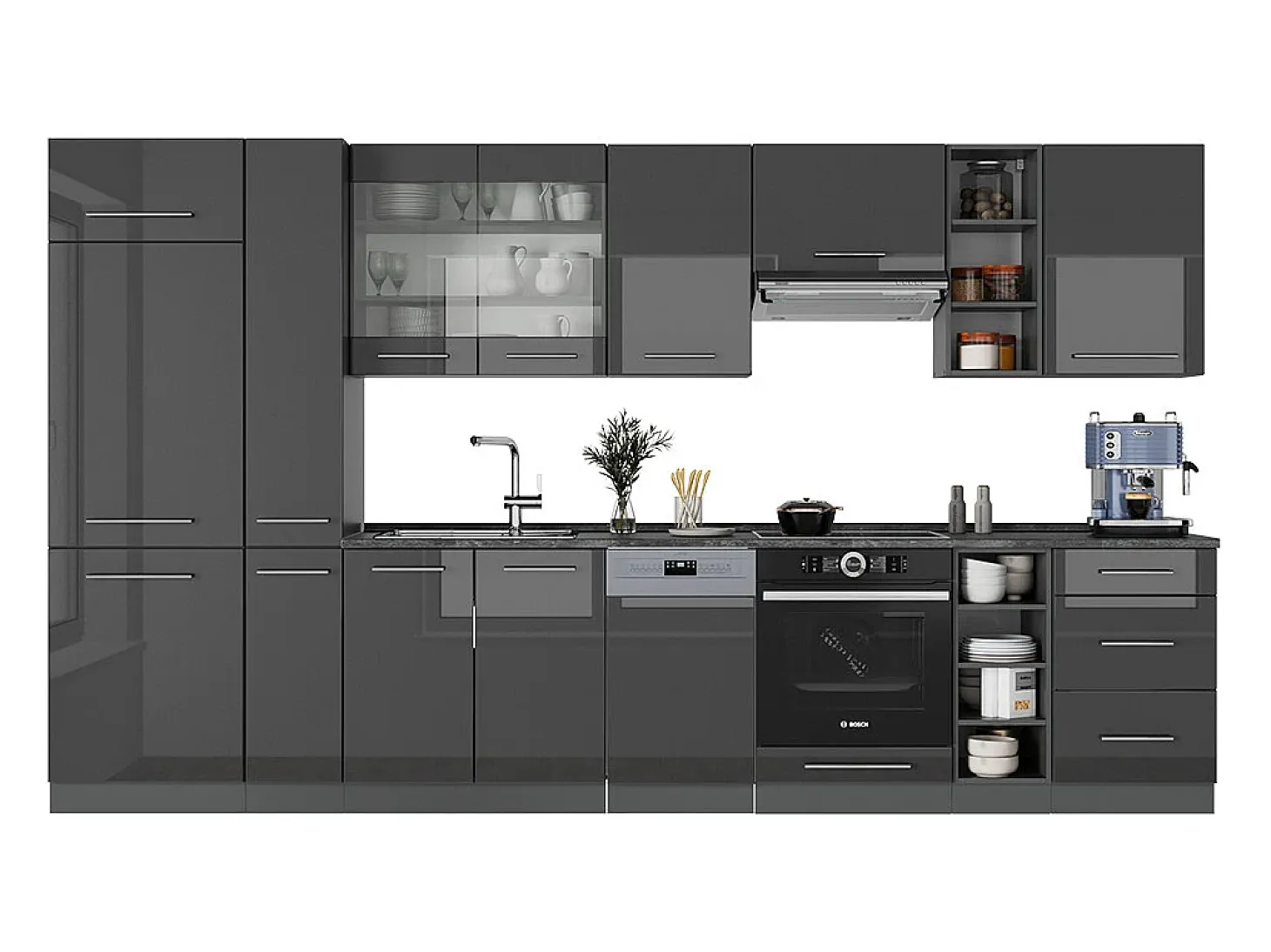 Mueble de cocina antracita alto brillo 355x60x81.6 fame-line