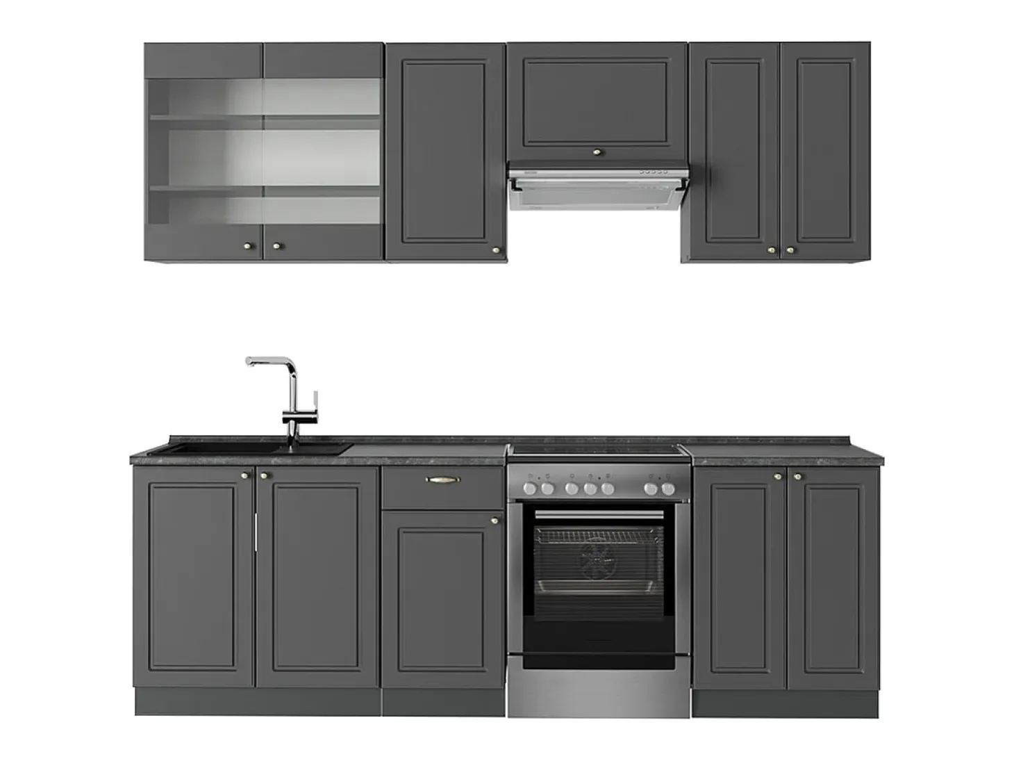 Mueble de cocina antracita-oro landhaus 240x60x81.6 fame-line