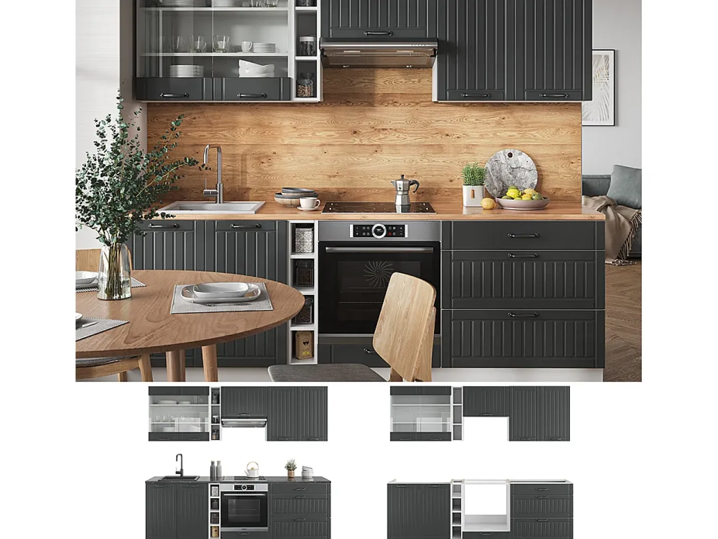 Mueble de cocina antracita casa de campo/blanco 235x60x81.6 fame-line