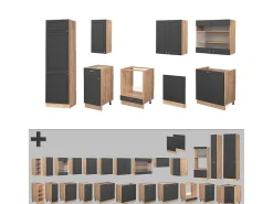 Mueble de cocina antracita casa de campo/roble kraft dorado 300x60x81.6 fame-line