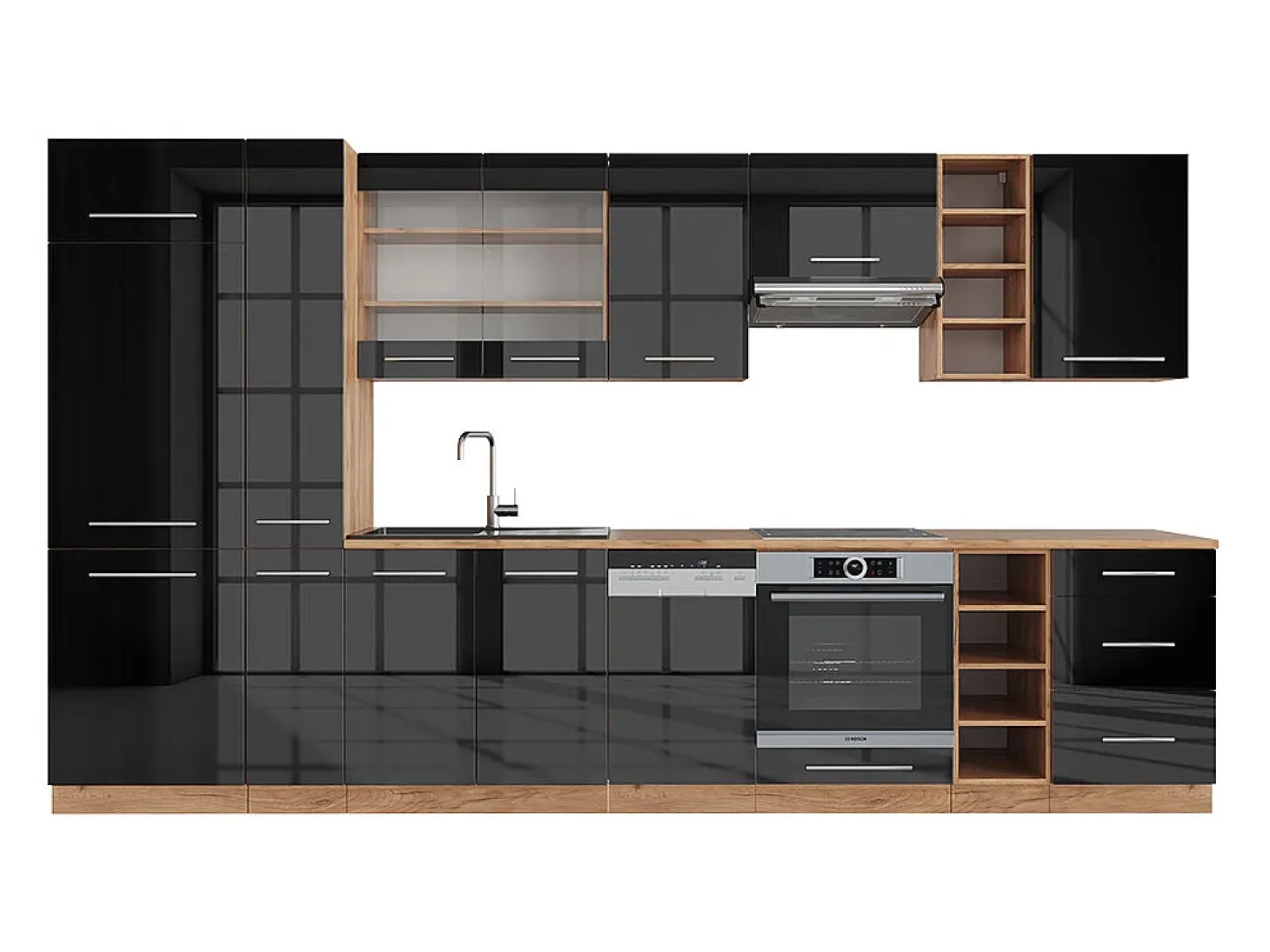 Mueble de cocina antracita brillo intenso/roble dorado eléctrico 355x46x81.6 fame-line