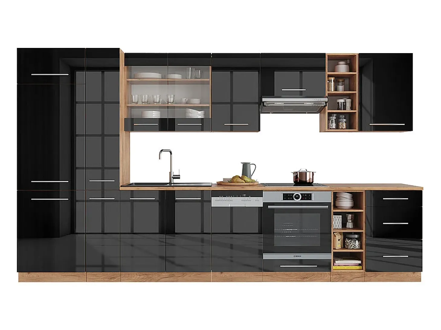 Mueble de cocina antracita brillo intenso/roble dorado eléctrico 355x46x81.6 fame-line