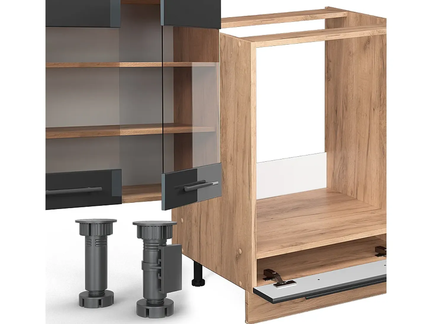 Mueble de cocina antracita brillo intenso/roble dorado eléctrico 355x46x81.6 fame-line
