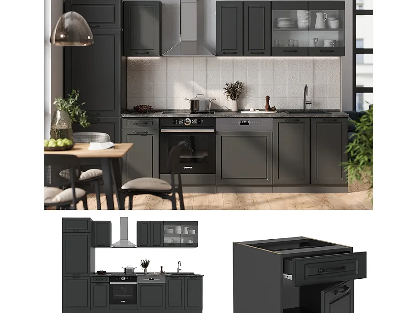 Mueble de cocina antracita casa de campo/antracita 300x46x81.6 r-line