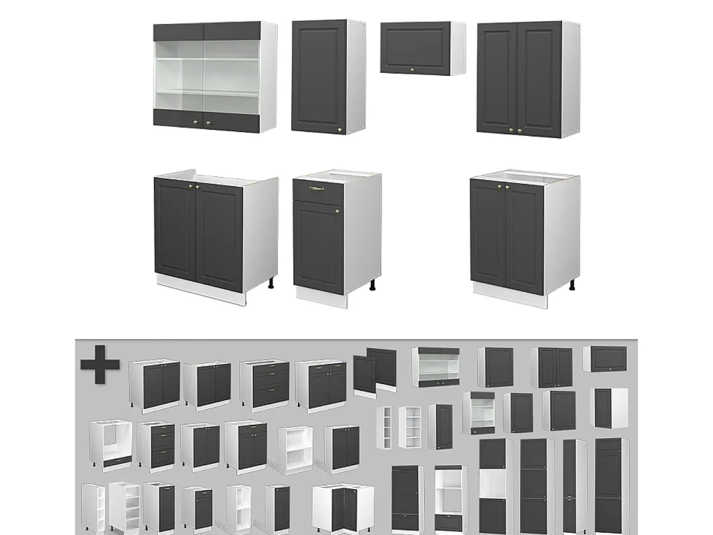 Mueble de cocina antracita-oro/blanco 240x46x81.6 fame-line