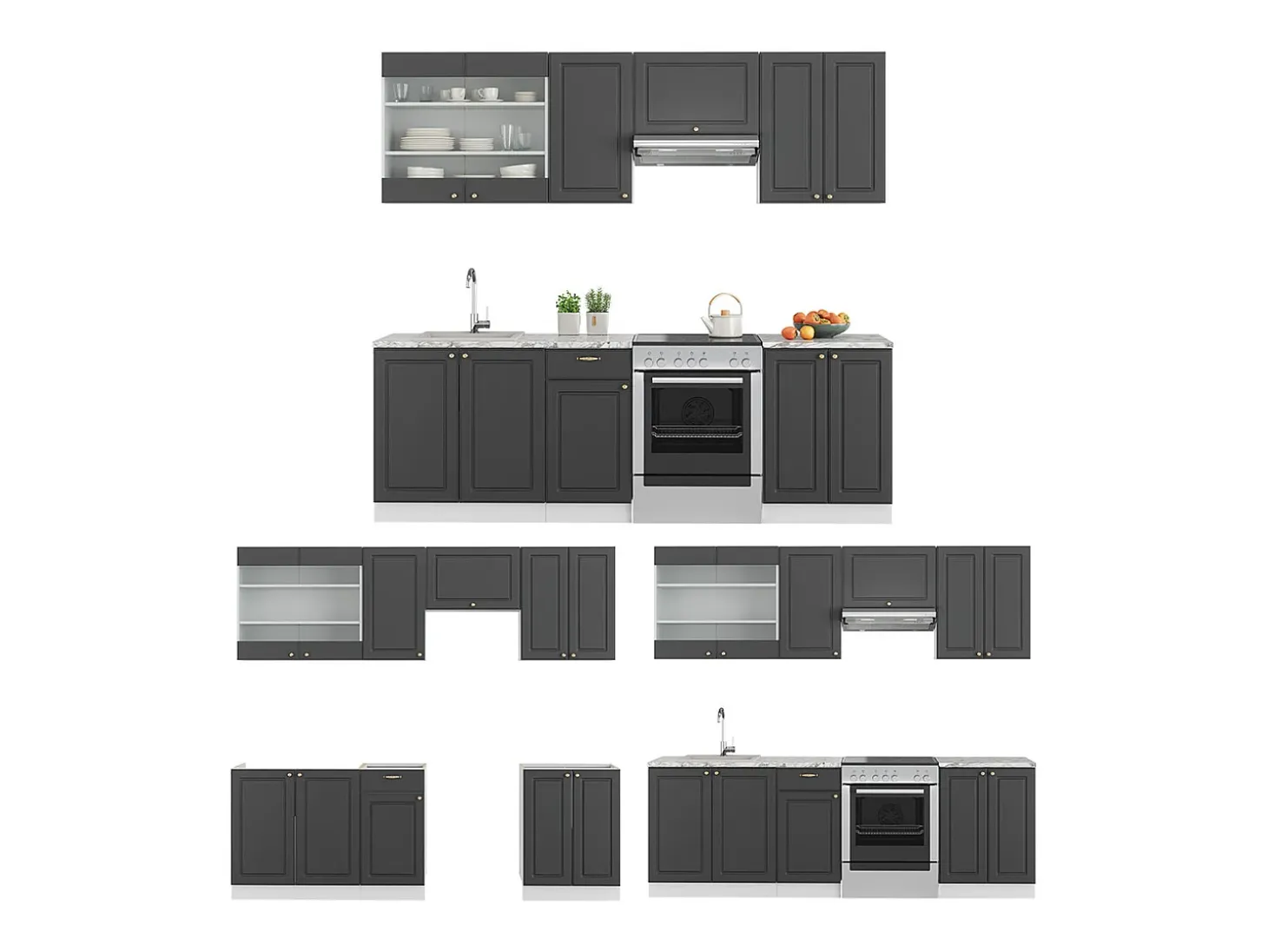 Mueble de cocina antracita-oro/blanco 240x46x81.6 fame-line
