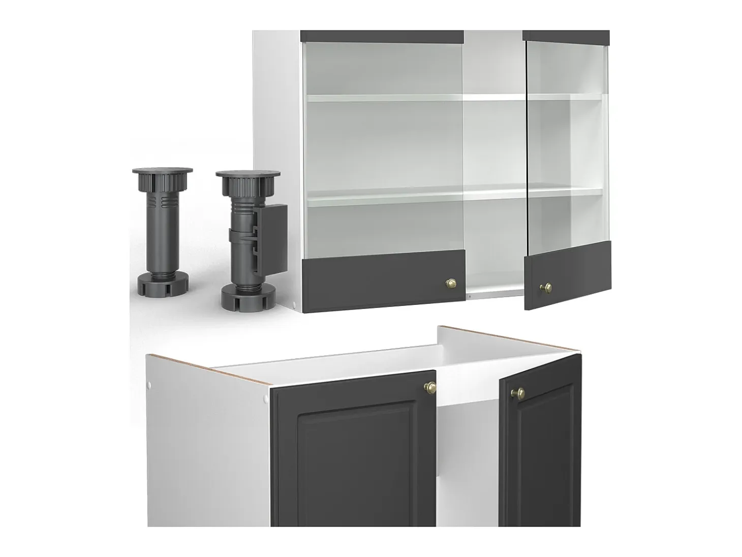Mueble de cocina antracita-oro/blanco 240x46x81.6 fame-line