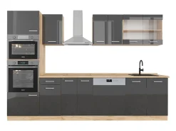 Mueble de cocina antracita brillo intenso/roble dorado eléctrico 300x60x81.6 r-line