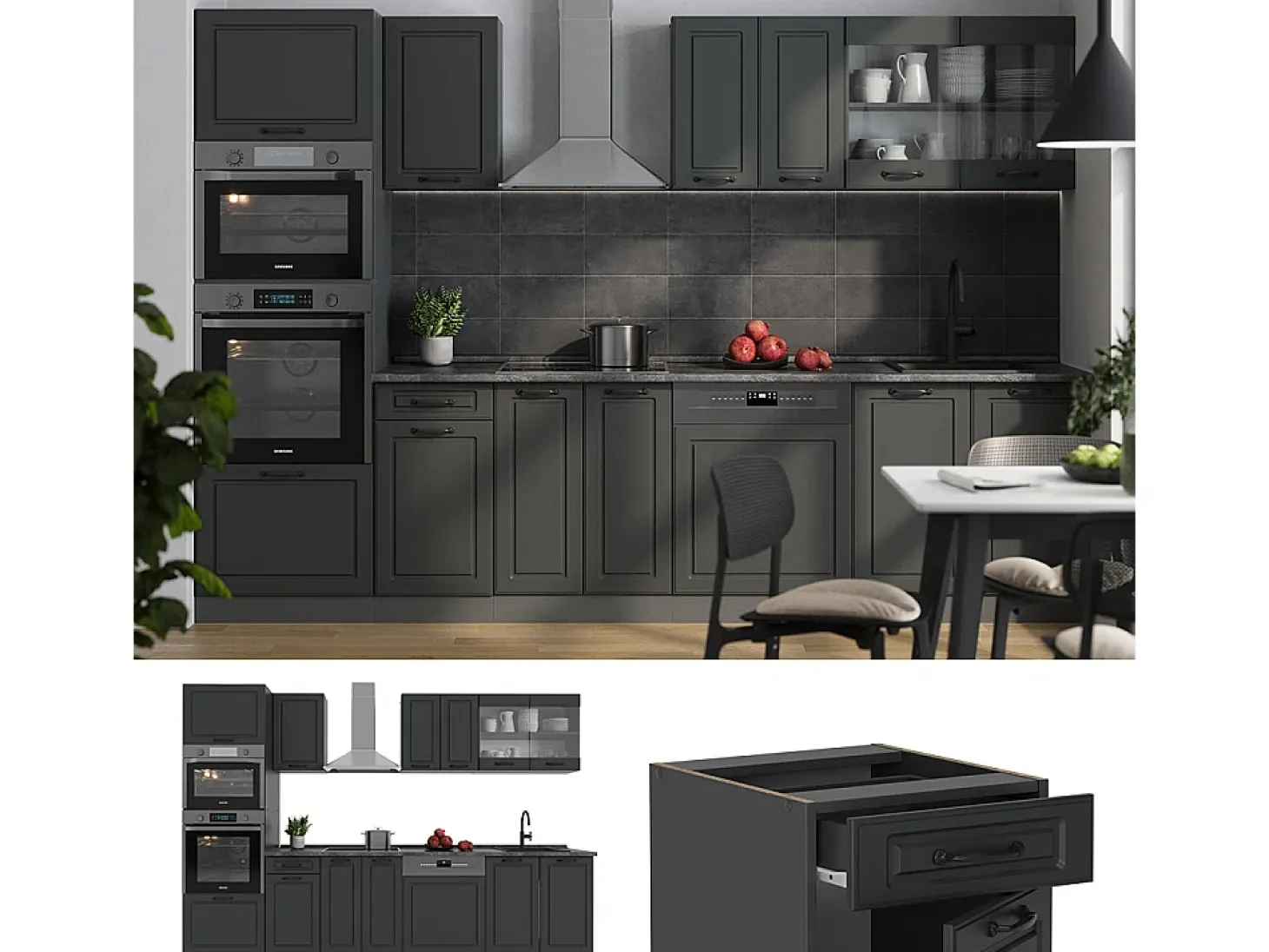 Mueble de cocina antracita casa de campo/antracita 300x60x81.6 r-line