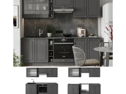 Mueble de cocina antracita-oro landhaus 235x46x81.6 fame-line