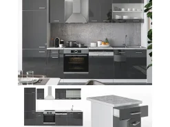 Mueble de cocina antracita brillo intenso/blanco 300x46x81.6 r-line