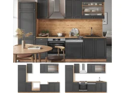 Mueble de cocina antracita casa de campo/roble kraft dorado 300x46x81.6 fame-line