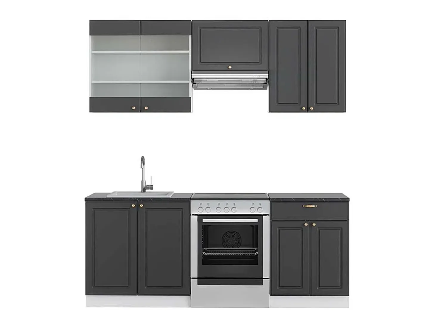 Mueble de cocina antracita-oro/blanco 200x60x81.6 fame-line