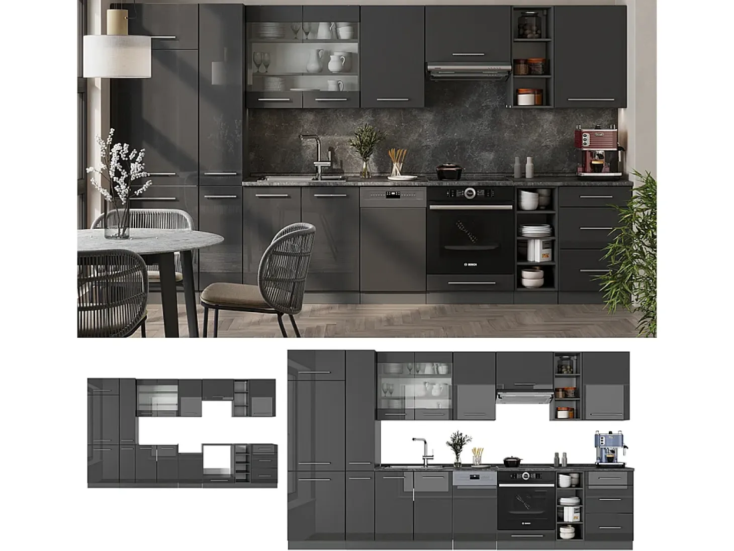 Mueble de cocina antracita alto brillo 355x46x81.6 fame-line