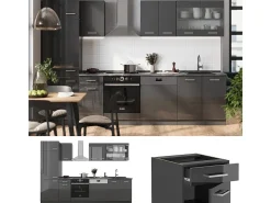 Mueble de cocina antracita brillo intenso/antracita 300x46x81.6 r-line