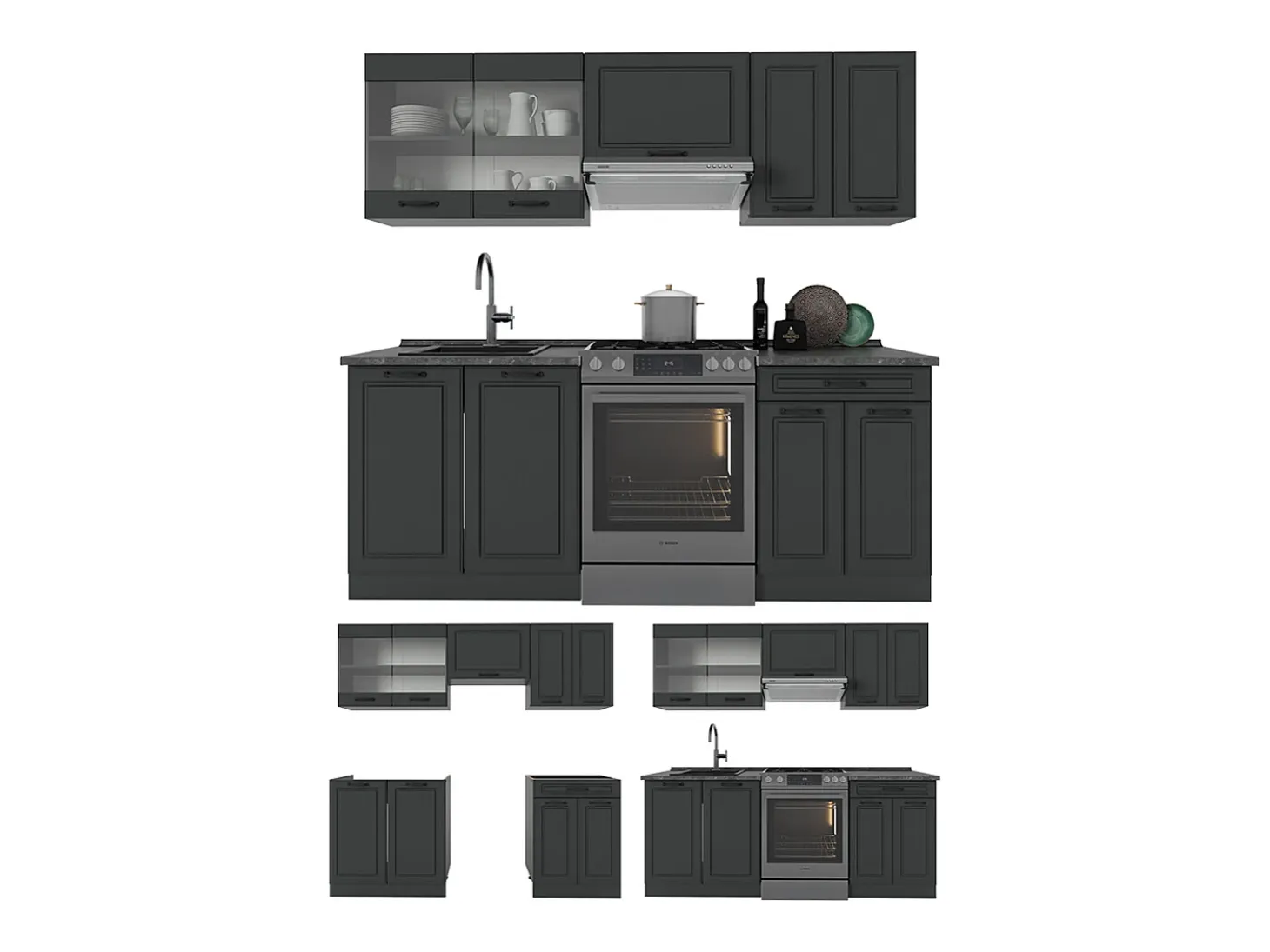 Mueble de cocina antracita casa de campo/antracita 200x60x81.6 r-line