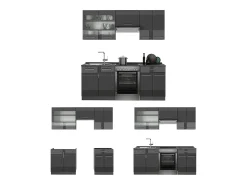 Mueble de cocina antracita alto brillo 200x60x81.6 fame-line