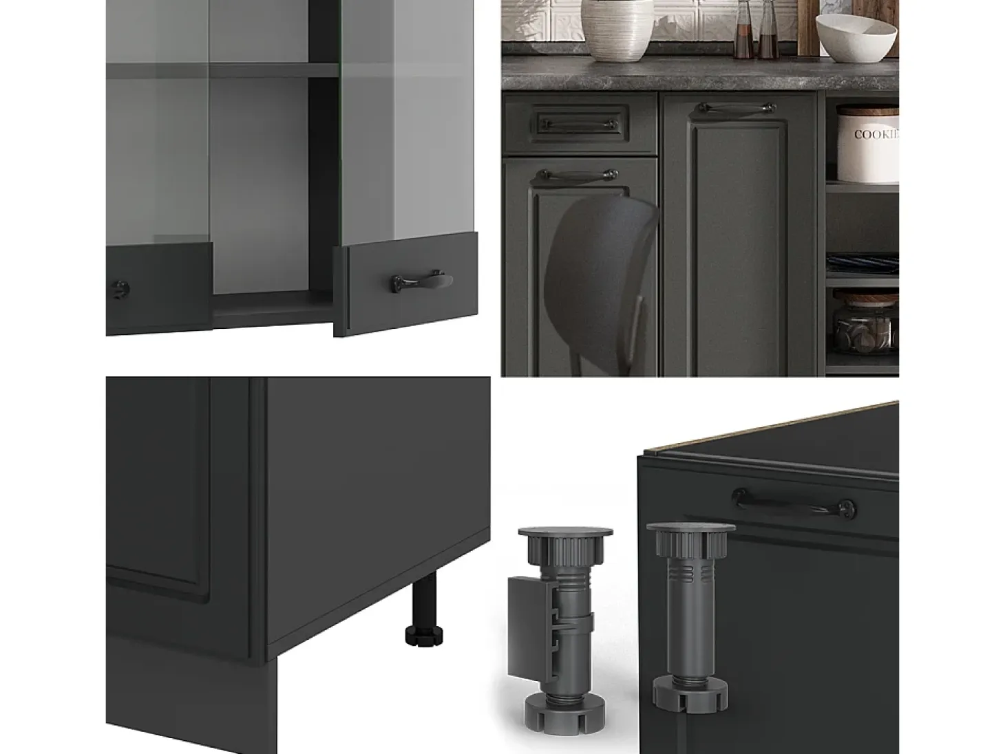 Mueble de cocina antracita casa de campo/antracita 240x46x81.6 r-line