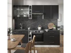 Mueble de cocina antracita brillo intenso/blanco 235x60x81.6 fame-line