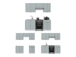 Mueble de cocina azul claro-gris-blanco 200x60x81.6 fame-line