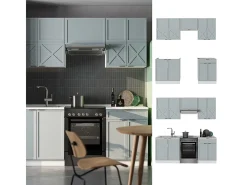 Mueble de cocina azul claro-gris-blanco 200x60x81.6 fame-line