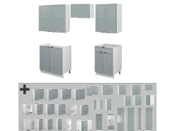 Mueble de cocina azul claro-gris-blanco 200x60x81.6 fame-line