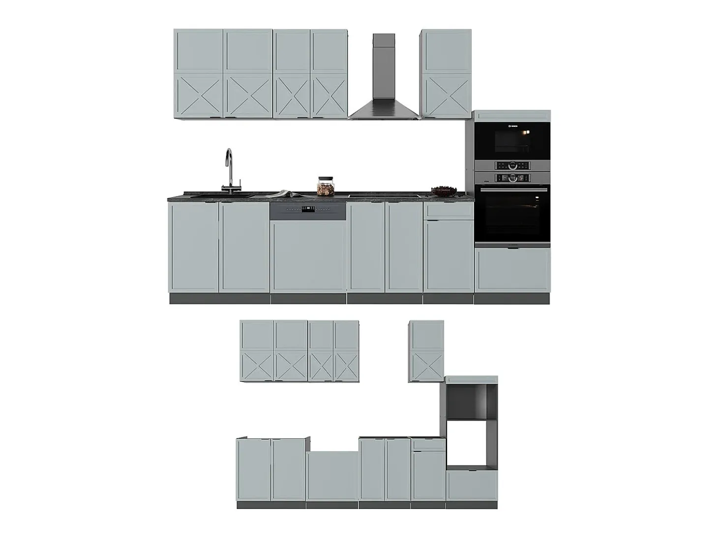 Mueble de cocina azul claro/gris antracita 300x46x81.6 fame-line