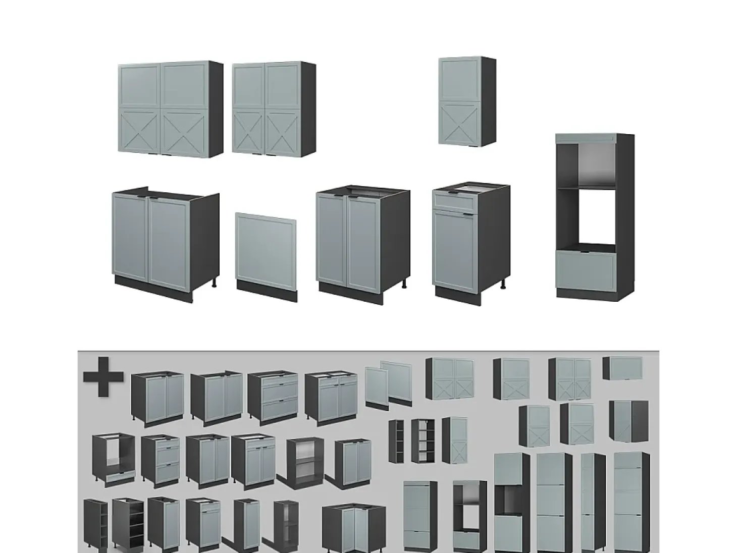 Mueble de cocina azul claro/gris antracita 300x46x81.6 fame-line