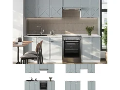 Mueble de cocina azul claro-gris-blanco 240x60x81.6 fame-line