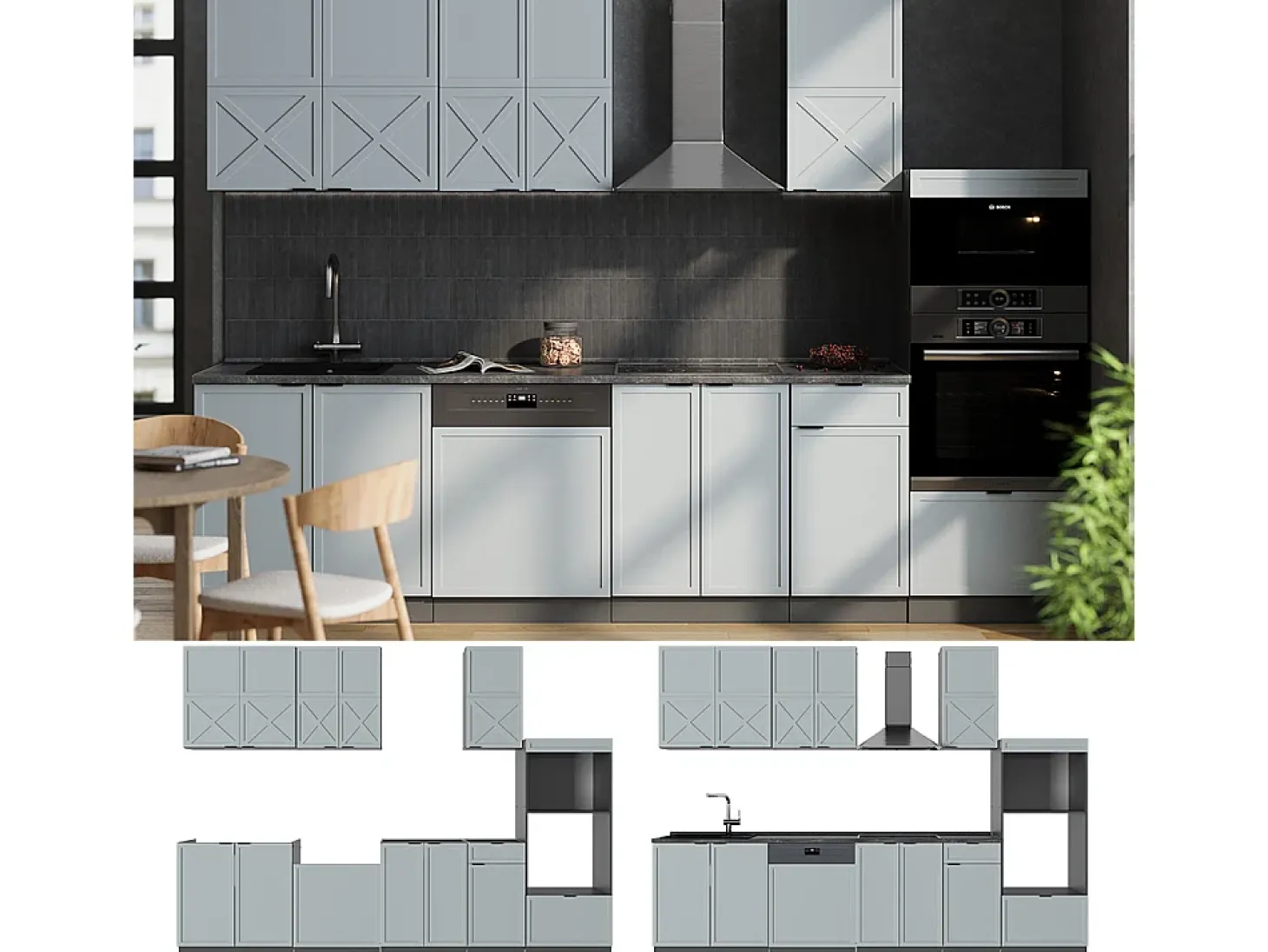 Mueble de cocina azul claro/gris antracita 300x60x81.6 fame-line
