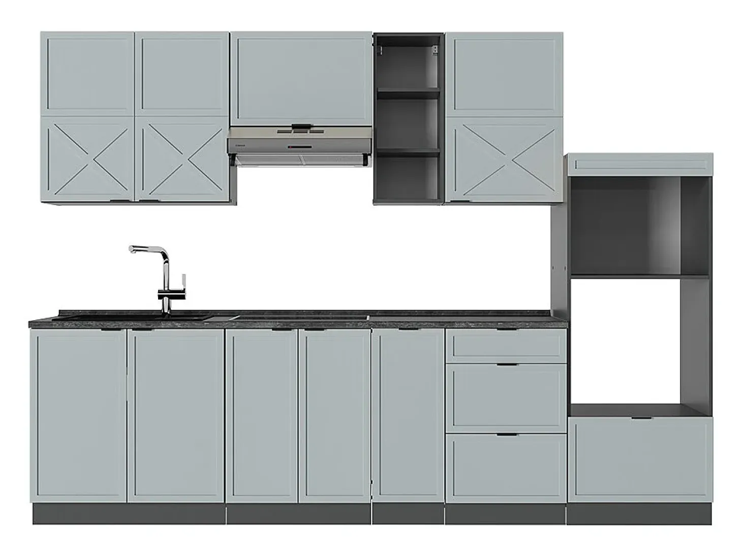 Mueble de cocina azul claro/gris antracita 280x60x81.6 fame-line