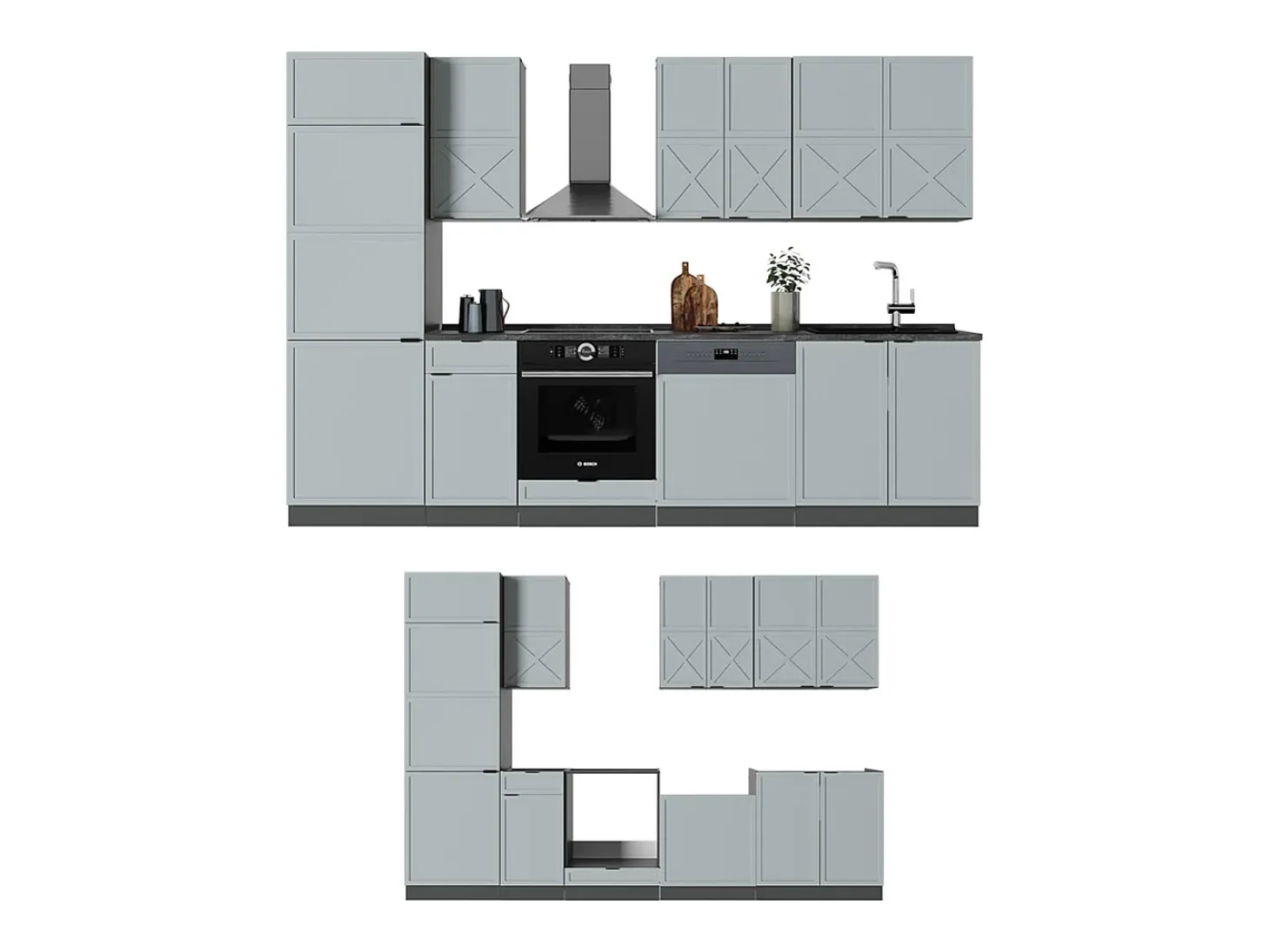 Mueble de cocina azul claro/gris antracita 300x46x81.6 fame-line