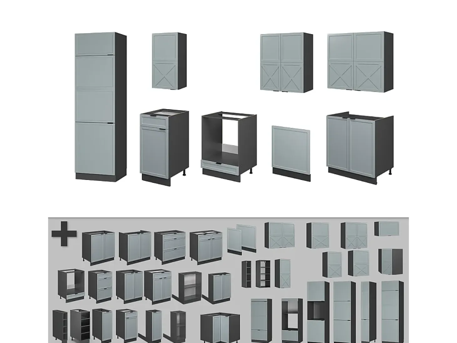 Mueble de cocina azul claro/gris antracita 300x46x81.6 fame-line