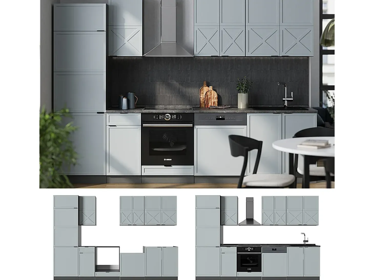 Mueble de cocina azul claro/gris antracita 300x46x81.6 fame-line