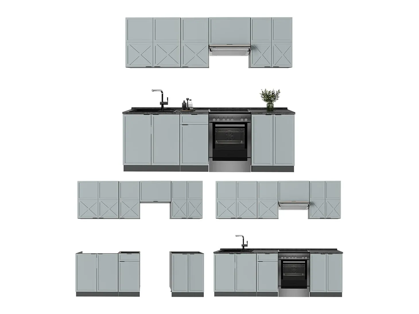 Mueble de cocina azul claro/gris antracita 240x60x81.6 fame-line