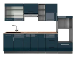 Mueble de cocina azul oscuro alto brillo/antracita 280x60x81.6 fame-line