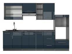 Mueble de cocina azul oscuro alto brillo/antracita 280x60x81.6 fame-line