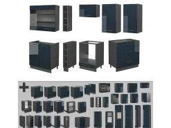 Mueble de cocina azul oscuro alto brillo/antracita 235x60x81.6 fame-line