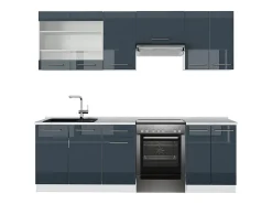 Mueble de cocina azul oscuro alto brillo/blanco 240x60x81.6 fame-line