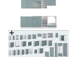Mueble de cocina azul-gris-blanco 240x46x81.6 r-line
