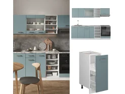 Mueble de cocina azul-gris-blanco 240x46x81.6 r-line