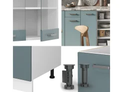 Mueble de cocina azul-gris-blanco 240x60x81.6 r-line