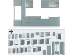 Mueble de cocina azul-gris-blanco 350x60x81.6 r-line